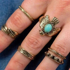 GOLD & TURQUOISE BOHO RING SET